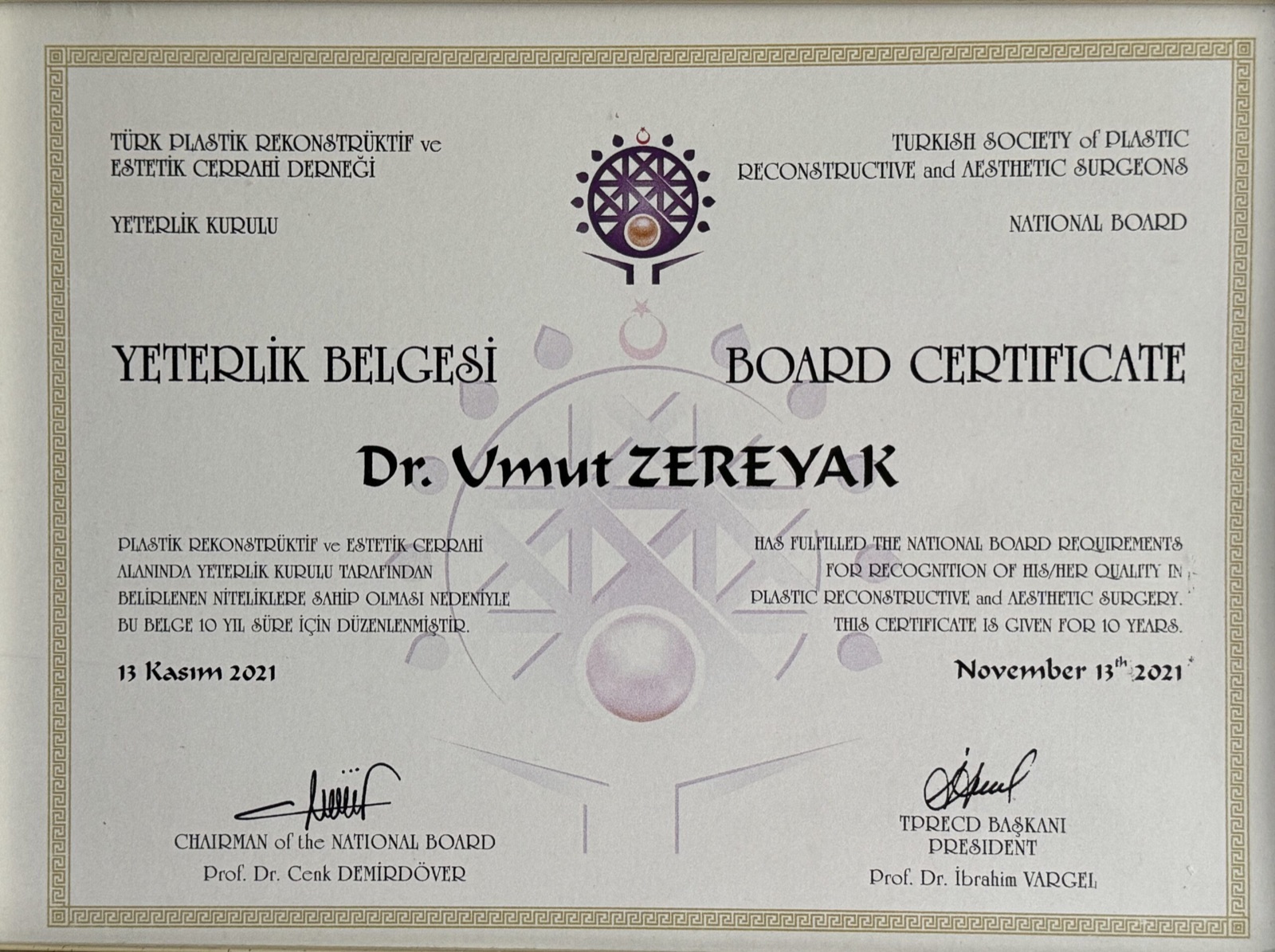 TPRECD Yeterlik Belgesi